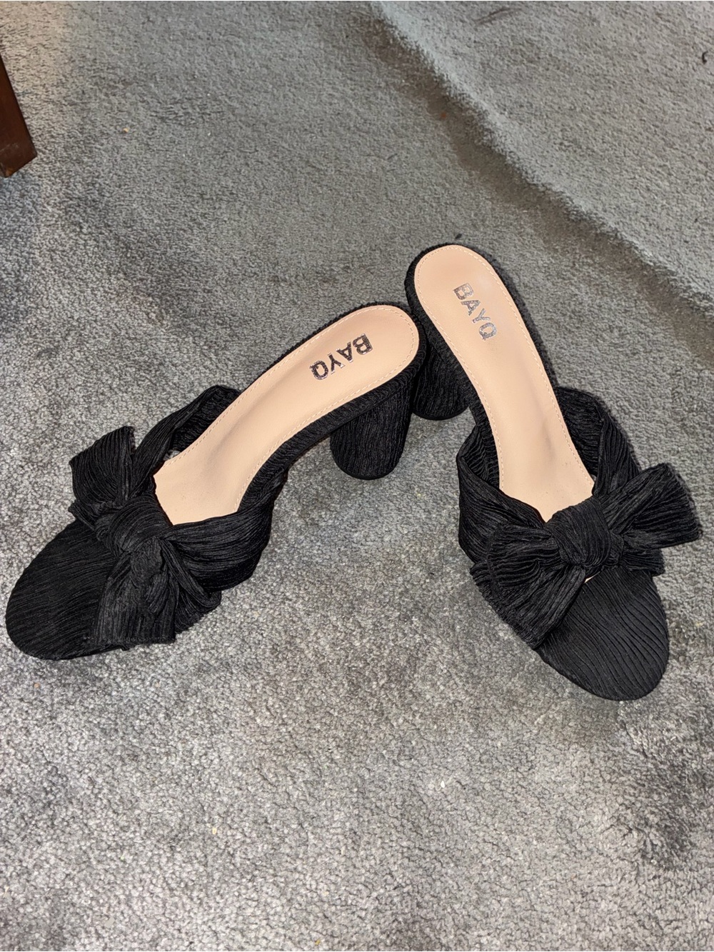 Black Bow Block Heel Mules